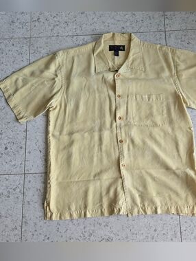Nat Nast Medium Button Down 100% Silk Shirt Yellow